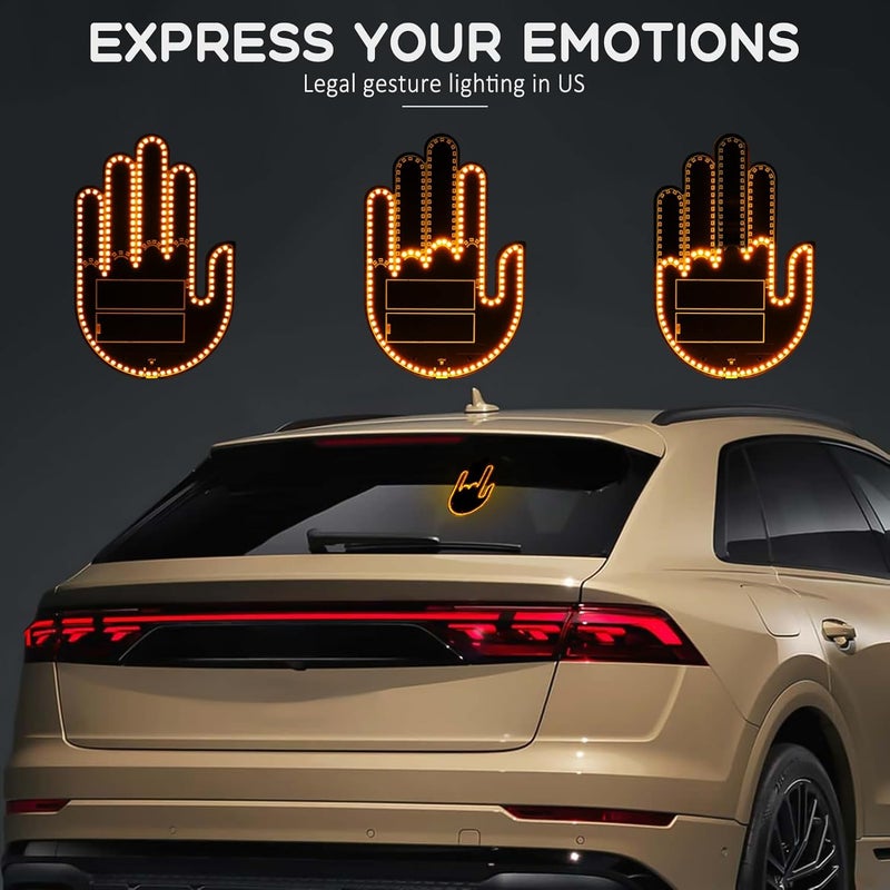 ISUNMEA Car Rear Glass Decorative Lights with Remote Control - Funny Car Finger Lights - Ideal Gift for Women Led Window Sign Light for Car Accessories (Yellow) - Image 2